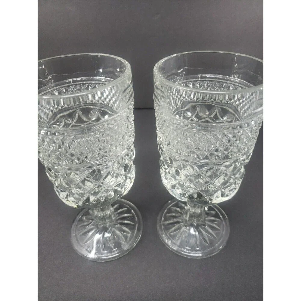 Vintage Anchor Hocking Wexford Glass Wine Water Goblet Set of Two Classic